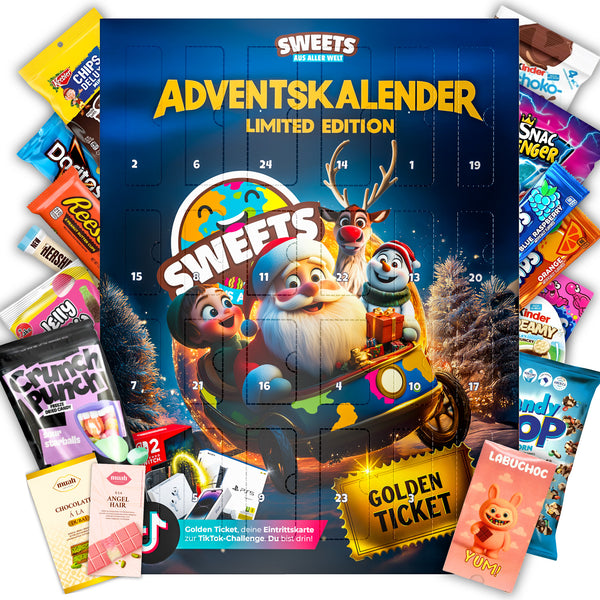 Adventskalender 2025 mit Amerikanischen Süßigkeiten & Snacks aus aller Welt - Weihnachtskalender mit Labuchoc, Dubai Schokolade, Schokobons crispy, Angel Hair & vielen weiteren viralen Highlights (XL)