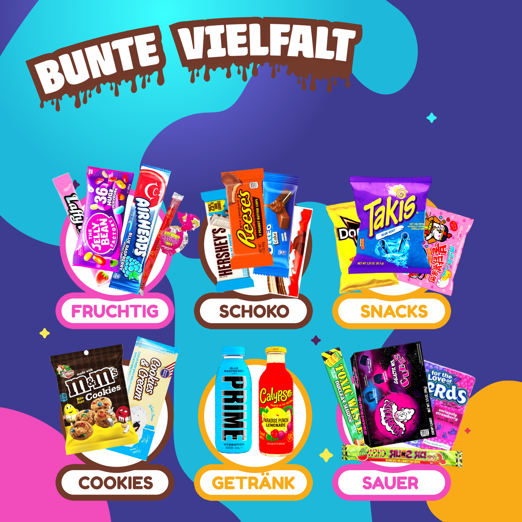 Virale Süßigkeiten Box mit Takis, Prime, Calypso Buldak & vielen Mehr