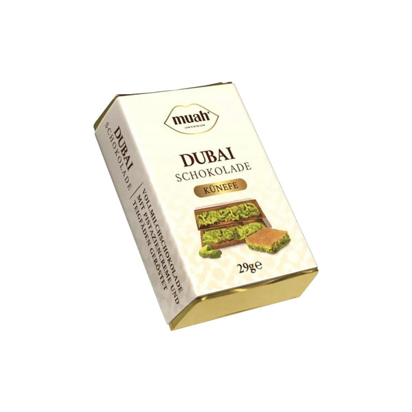 Muah Dubai Schokolade 29g – Luxus Vollmilchschokolade mit Pistaziencreme, Kadayif & Sesam | Trend-Snack aus Dubai